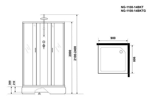 Душевая кабина с полкой Niagara Classic NG-1108-14BKTG (900х900х2100-2400)